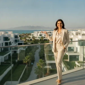 Real estate agent overlooking a luxury development in Muscat